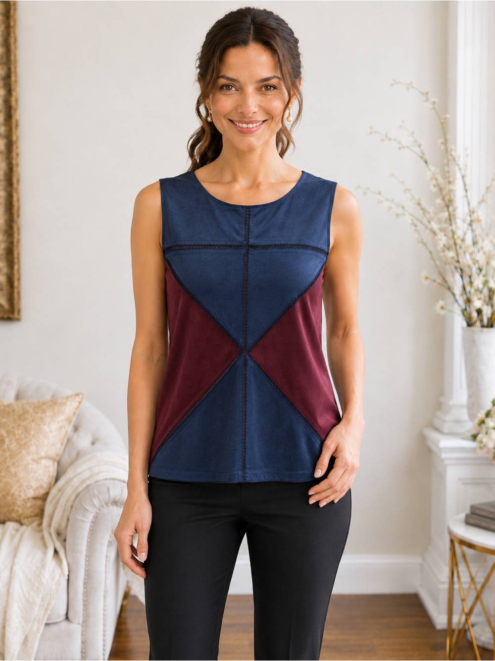 Daniel Cremieux Joanne Faux Suede Top L NWT